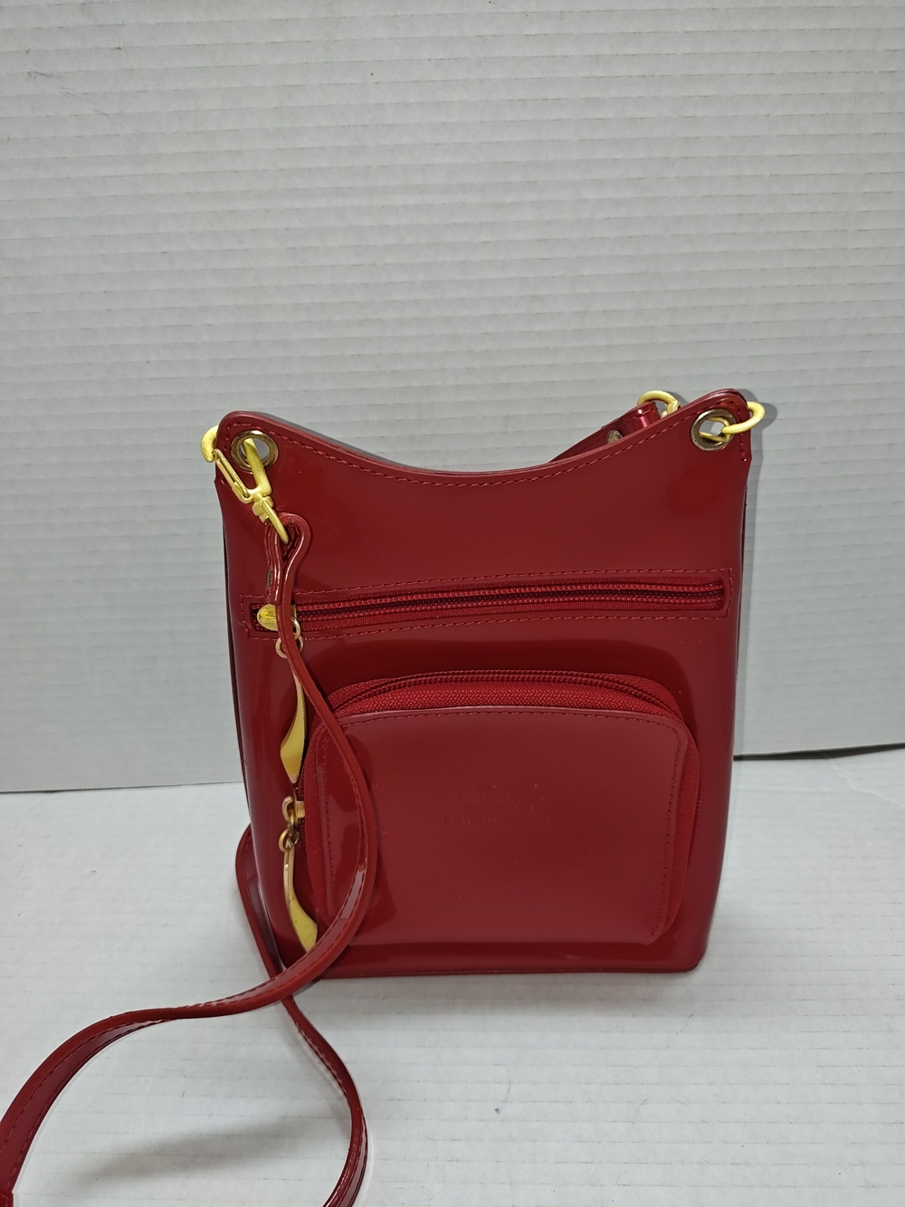 Red Patent Bejio Mini Crossbody Bag with Front Zip Pocket